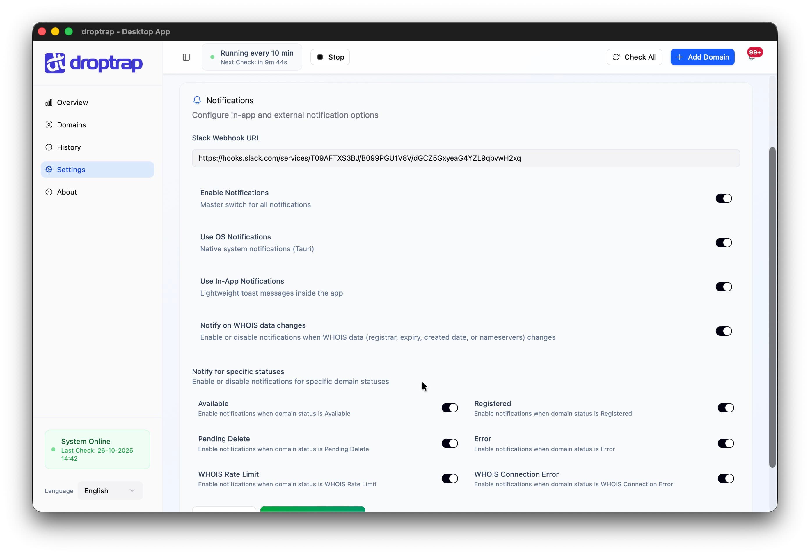 Droptrap Notification and Alert Settings