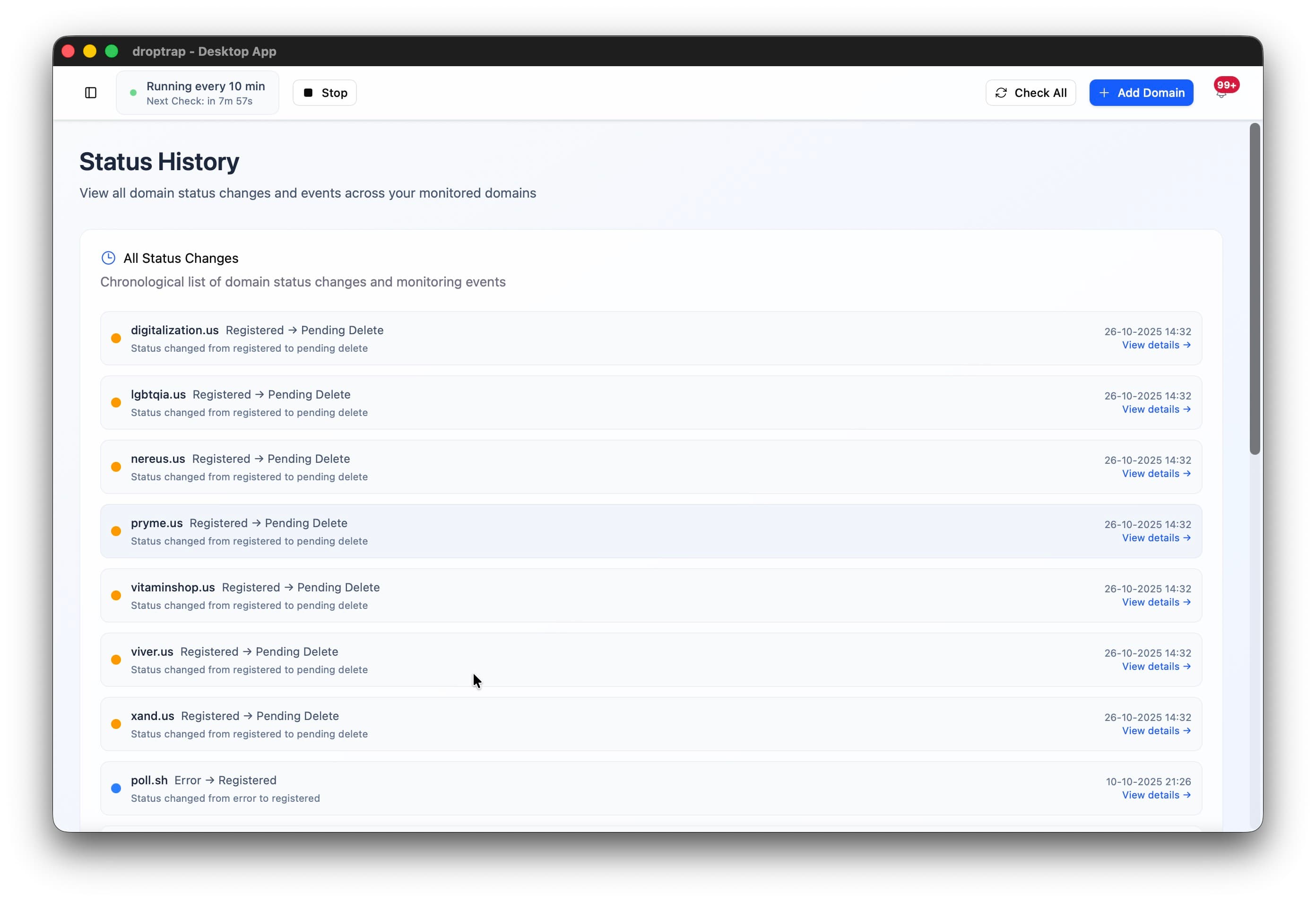 Droptrap Monitoring Dashboard Interface